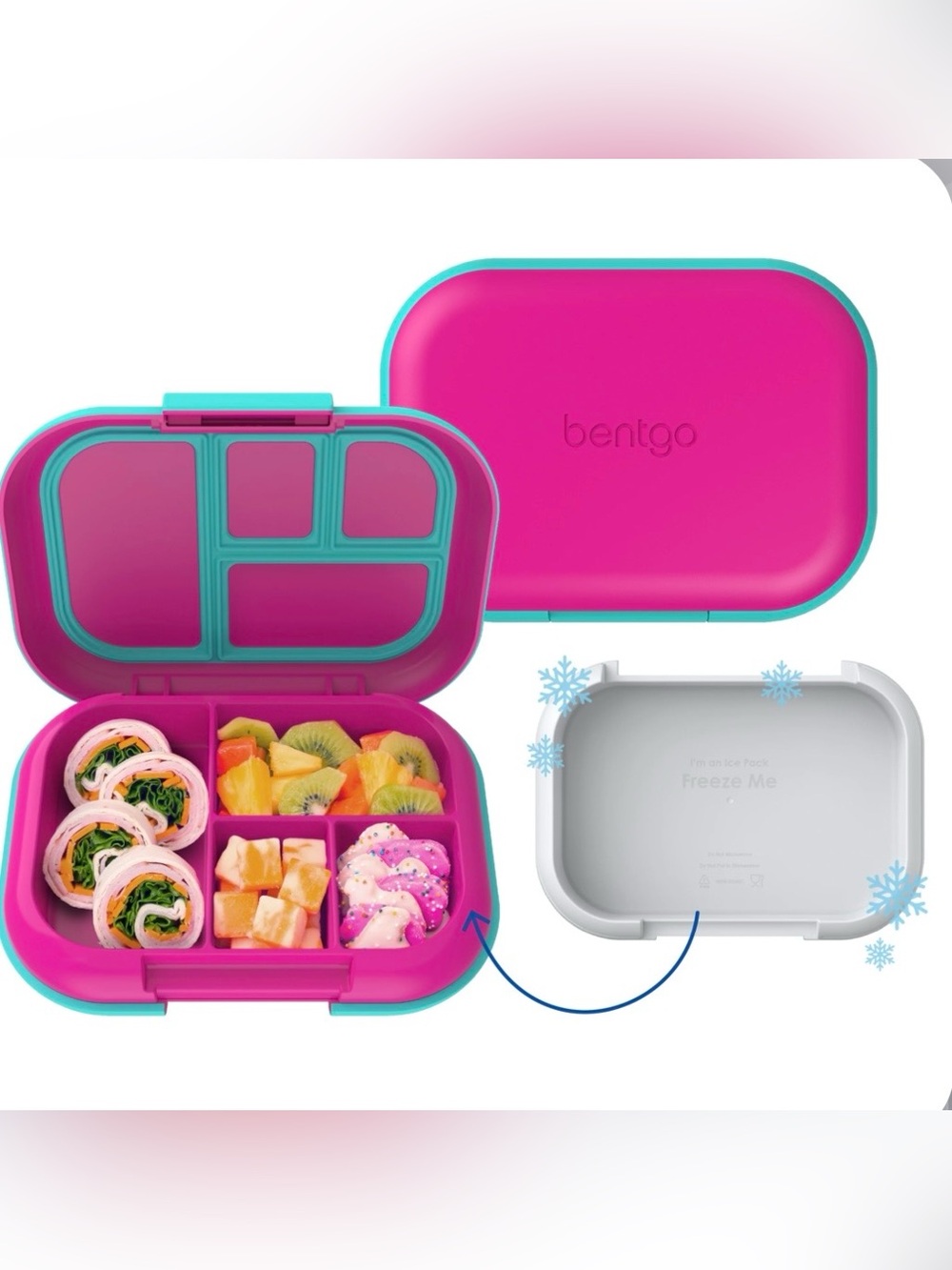 Bentgo Chill Kids Fuchsia Teal Lunch Box Little Girl Packable Bento Ice Pack